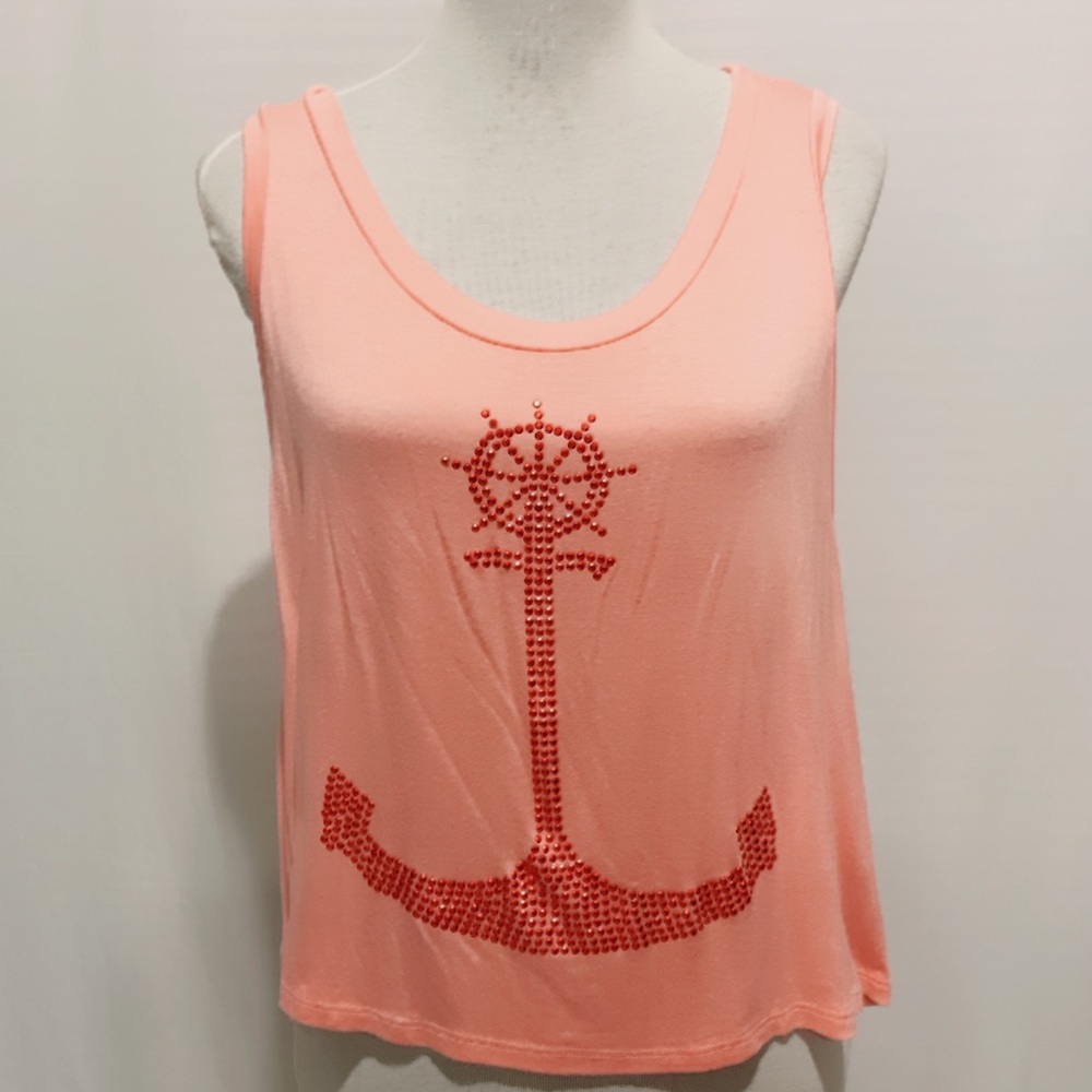 Popcorn brand tank top anchor sequins peach small